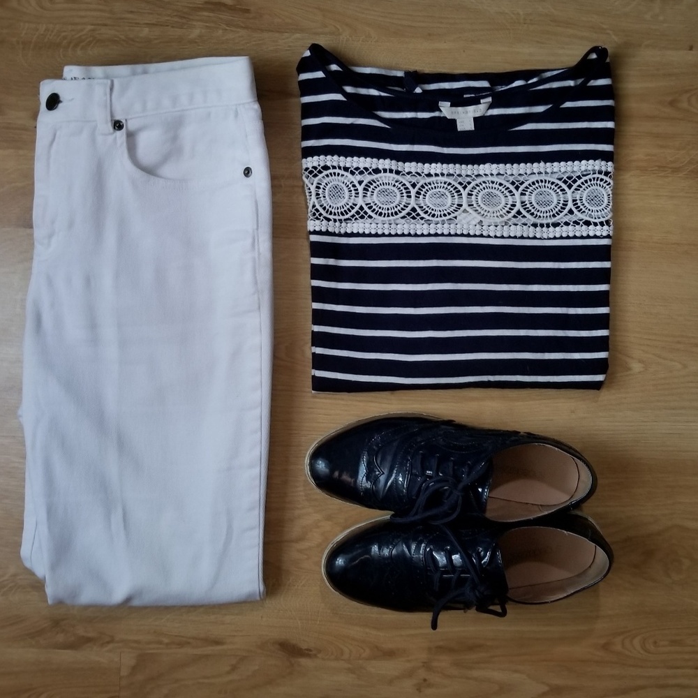 crochet insert striped t-shirt